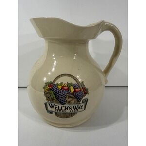 Vintage Welch's Way Ceramic Pitcher Fruit Basket Grapes 7554 USA Cream Stoneware